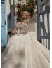 Long Sleeves Ivory Lace Tulle Sweet Wedding Dress